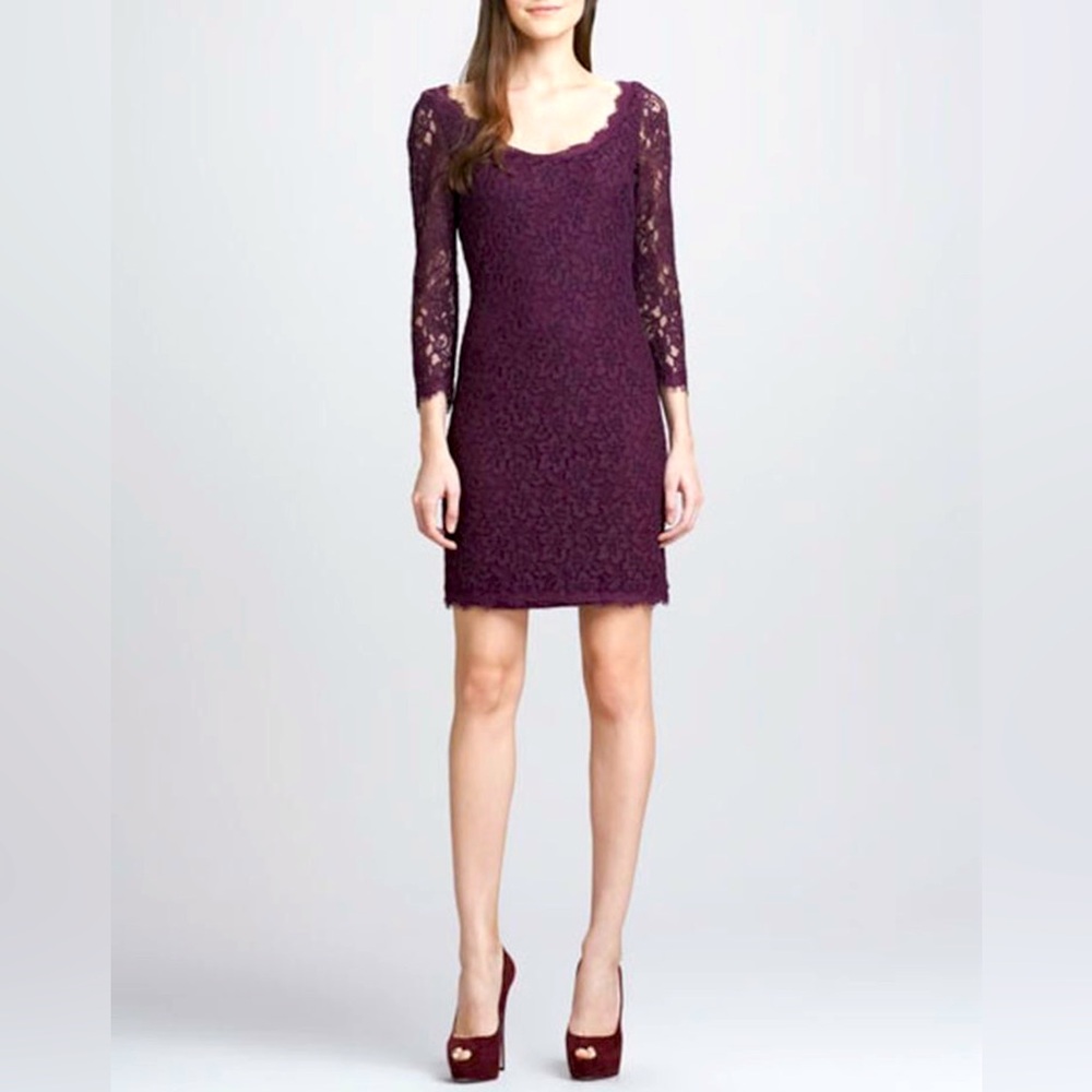 DVF - Diane Von Furstenburg Lace Dress in Plum, Size 4